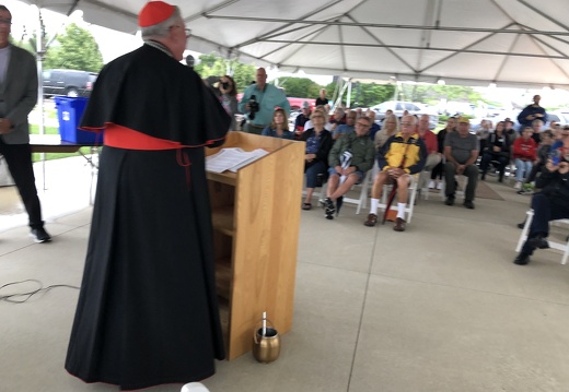August 13, 2022 - Blessing of Immigration Sculpture, Luxembourg Brotherhood of America Boulevard and Meyers-Rolling Lake in New Luxembourg Development in Belgium, Wisconsin