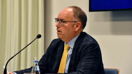 13 mars 2025, le professeur Donald S. Prudlo évoque les conversions de saint Thomas d'Aquin, dans le cadre de la conférence interdisciplinaire organisée par la LSRS