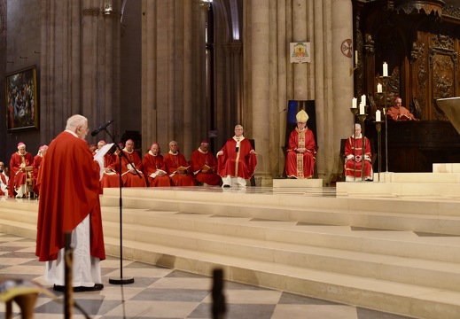 Lecture des noms des cinquante martyrs de l'apostolat par le père Bernard Ardura, postulateur de la cause de béatification.